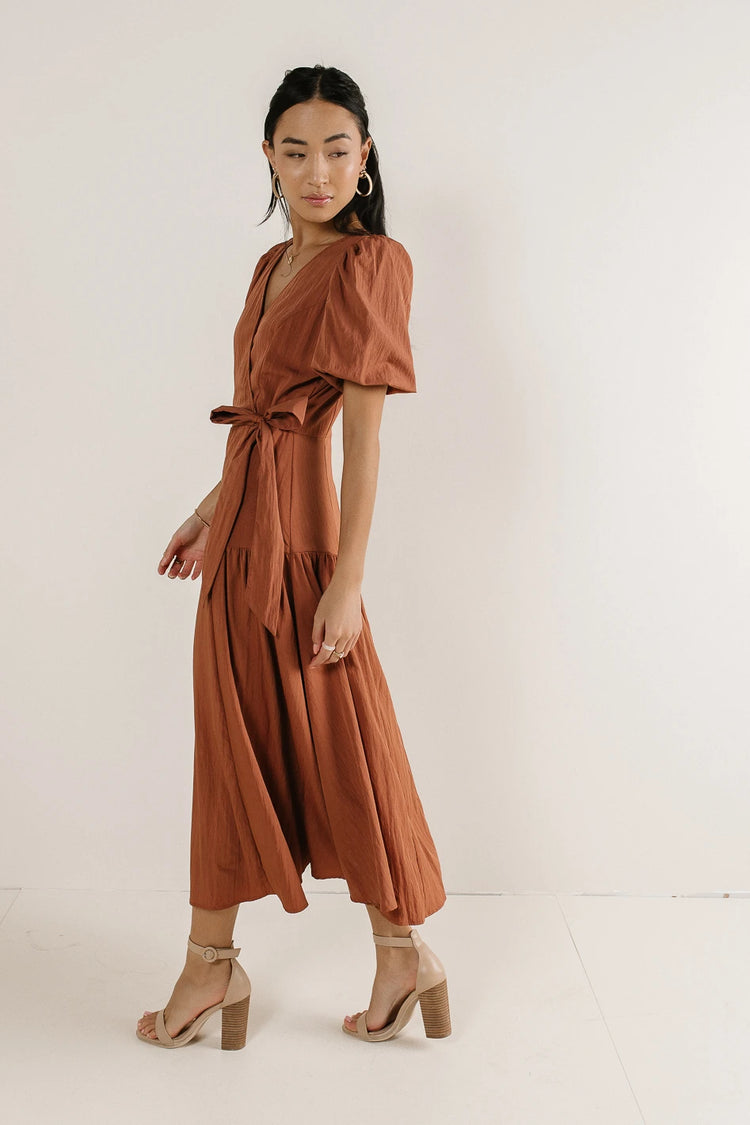 Short sleeves dress in rust 