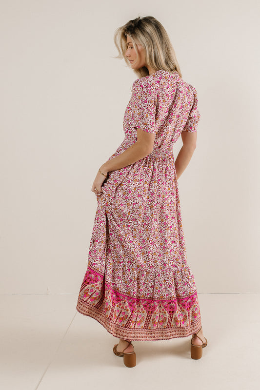 pink ditsy floral dress with collar