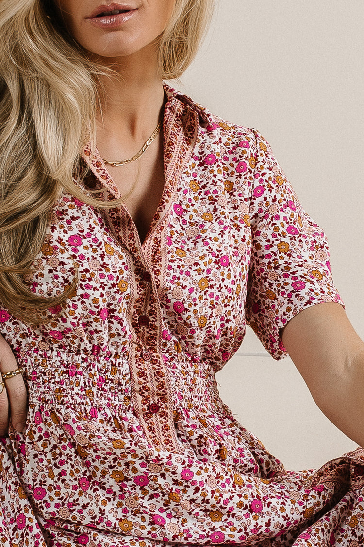 Floral Collared Button Up Dress in Pink - FINAL SALE