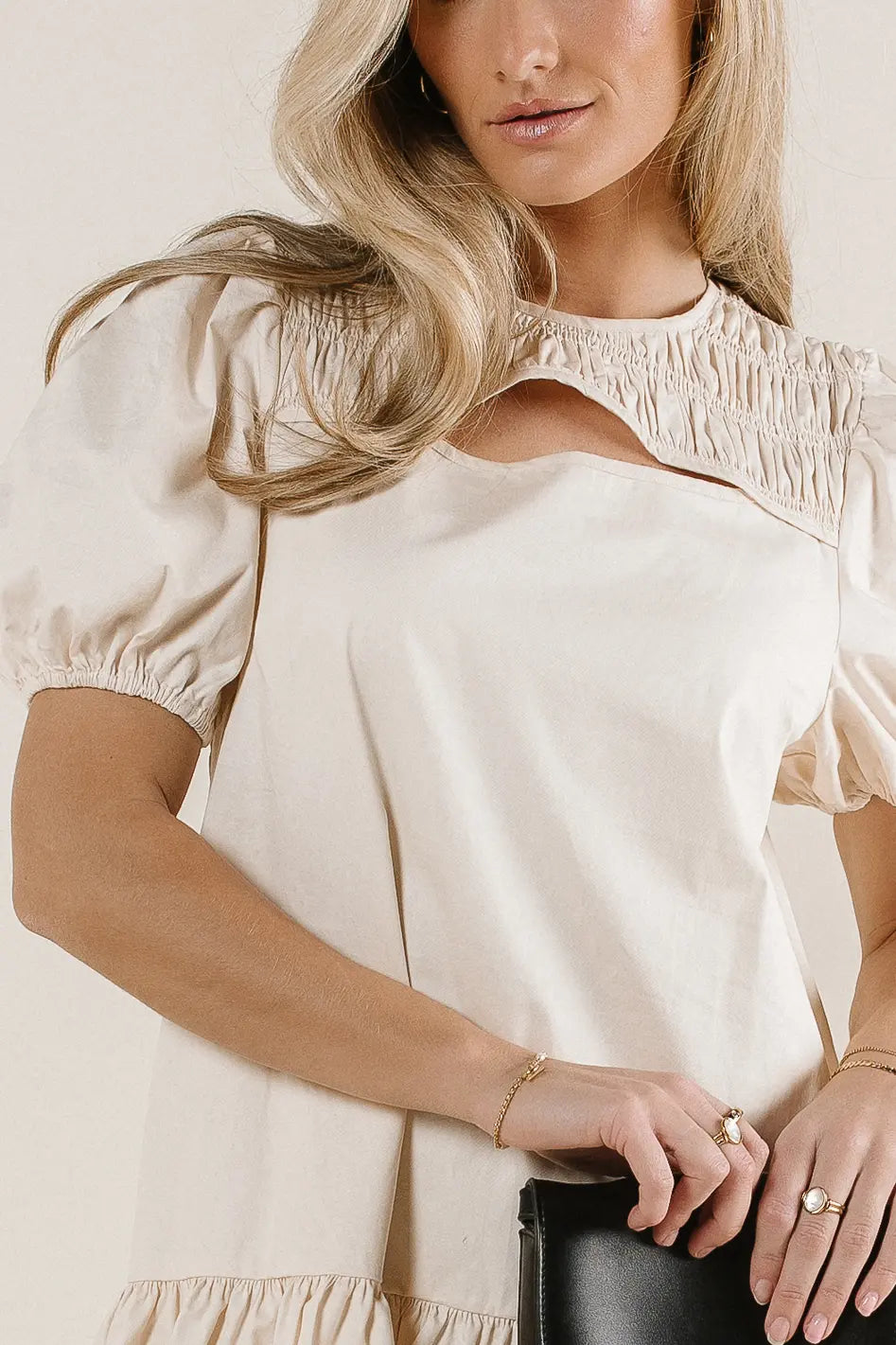 Front cut out dress in cream 