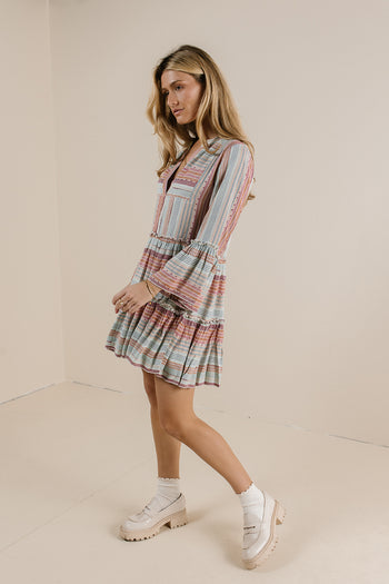 teal mini dress with flare sleeve