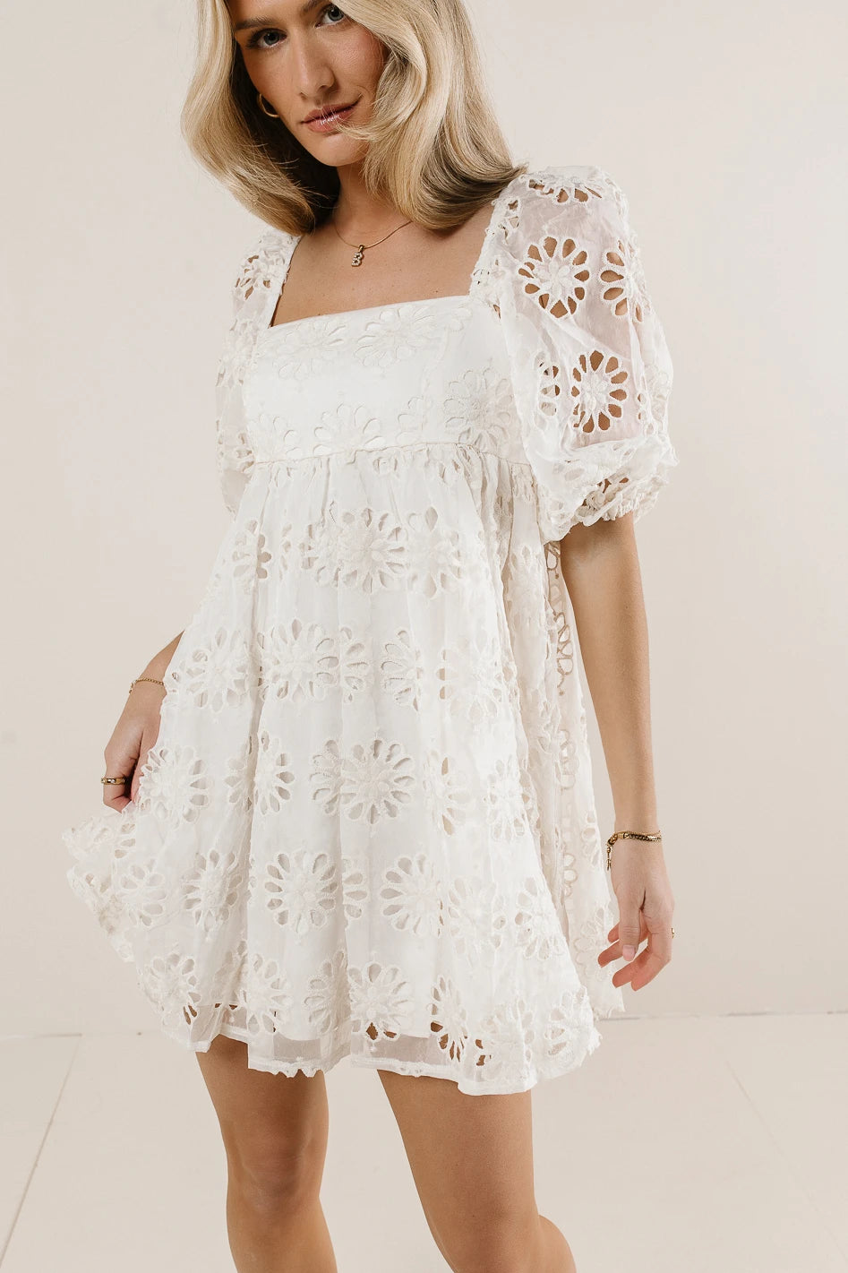 Square neck dress in cream 