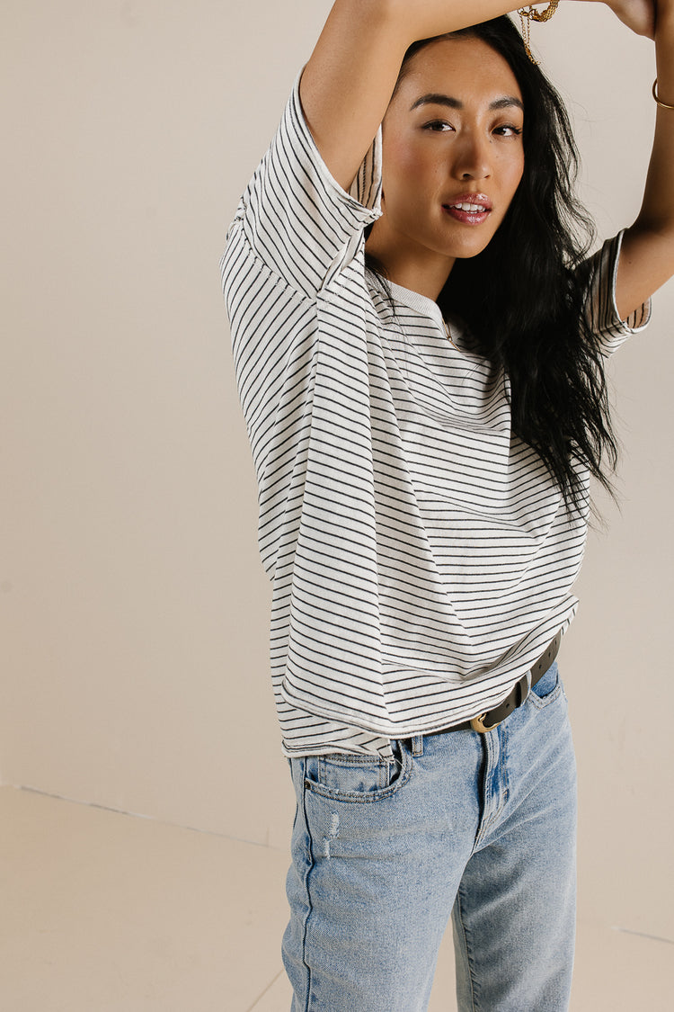 striped black and white tee