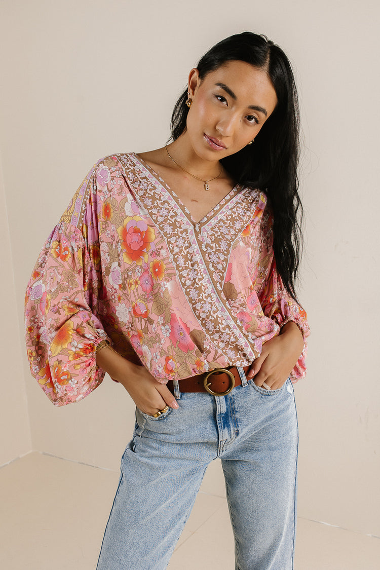 floral blouse in pink
