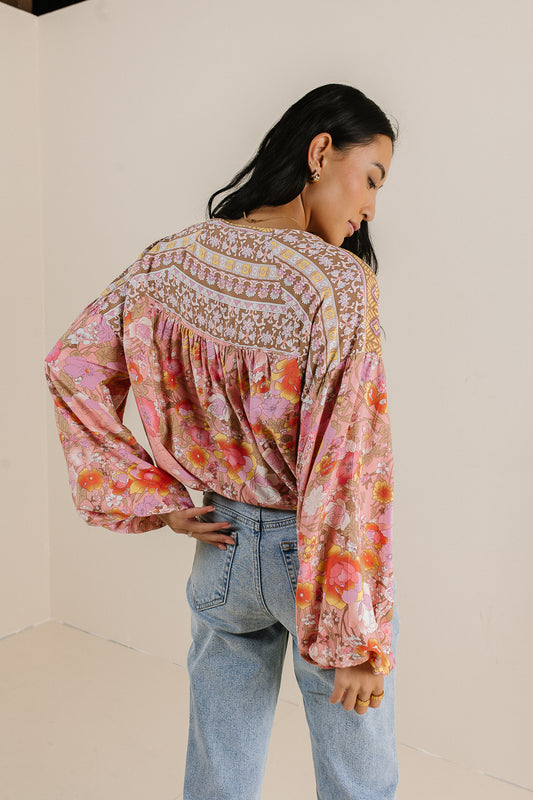 printed floral blouse with flowy sleeve