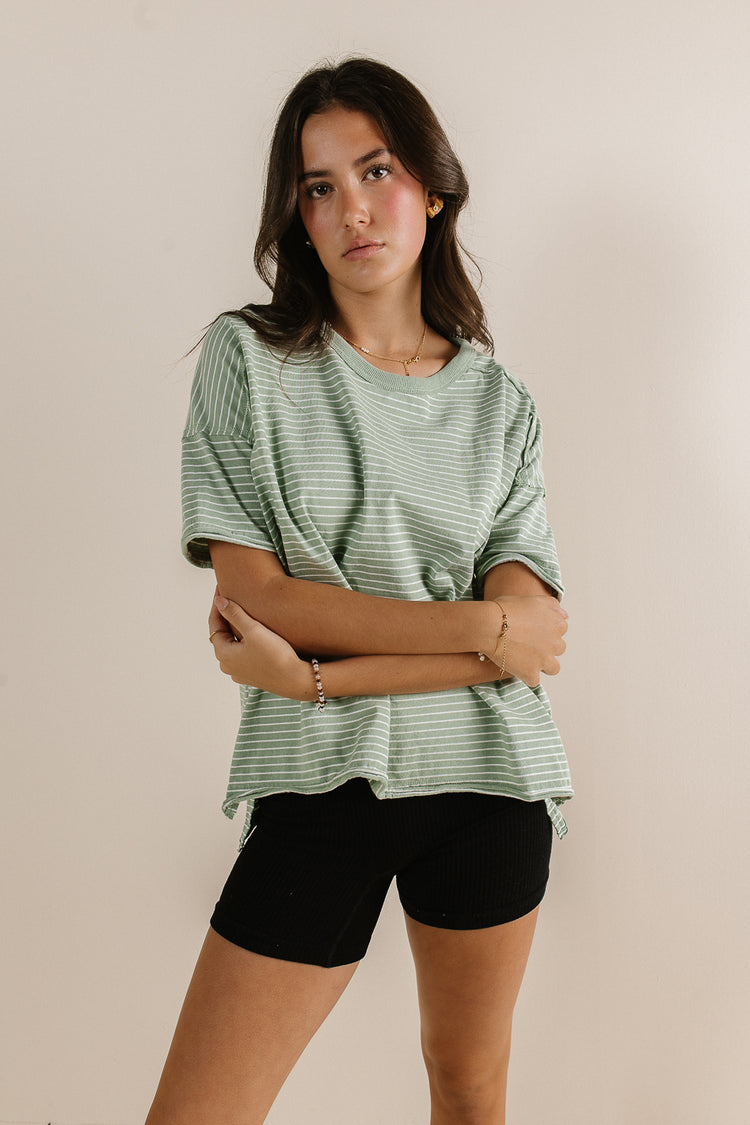 relaxed fit striped green tee