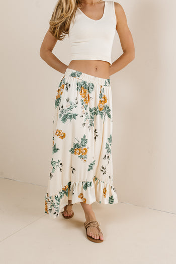 ivory midi skirt with floral print