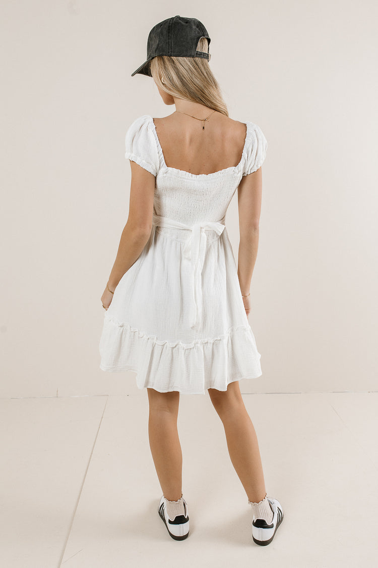 white mini dress with bow