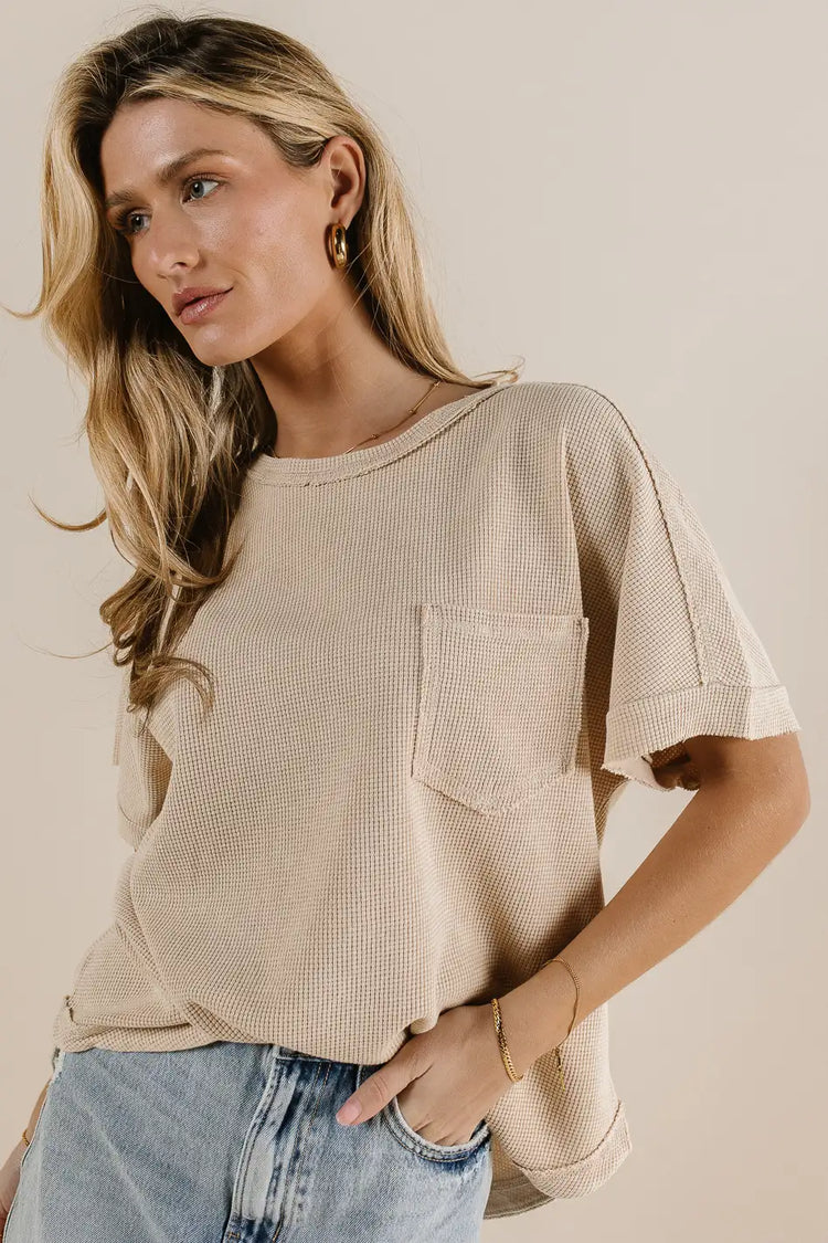 Round neck top in natural  