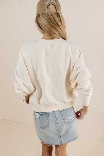Ribbed hem sweatshirt in cream 