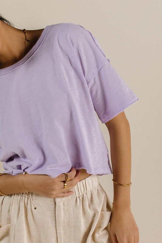 cropped boxy tee with short sleeve in purple