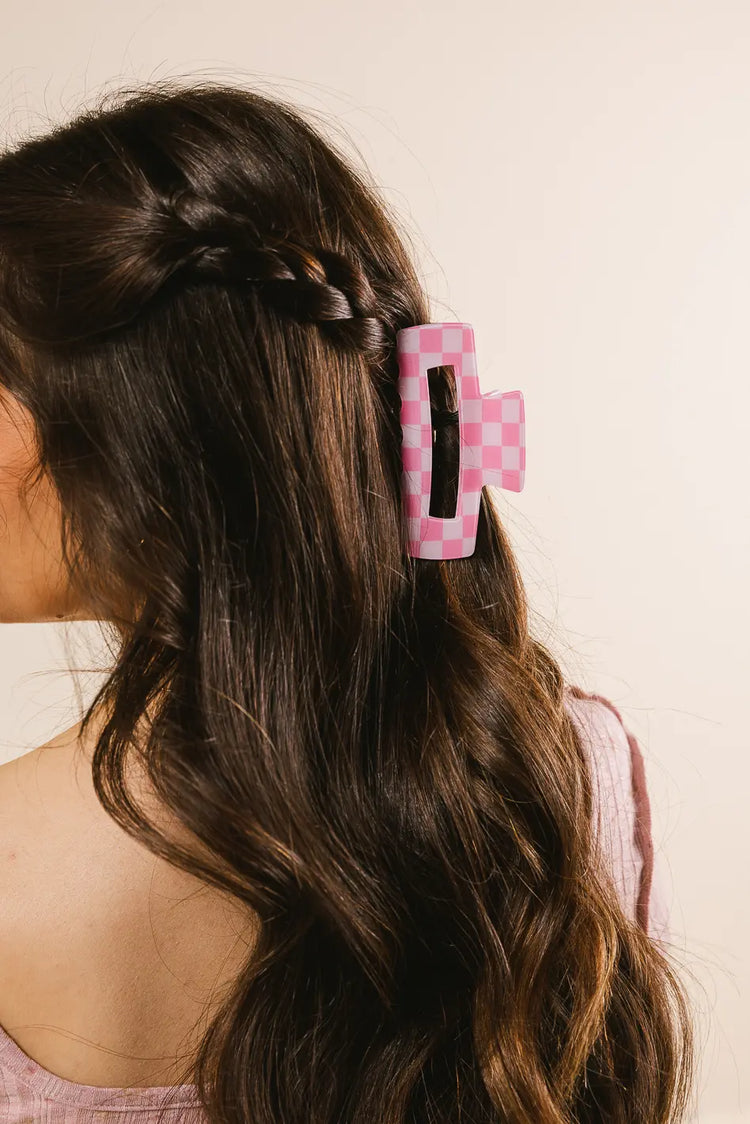 Hair clip pink checkered 