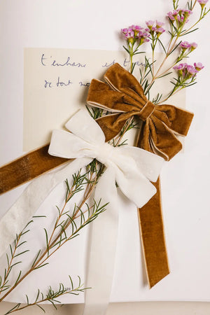 Velvet Bow Hair Clip in Cream