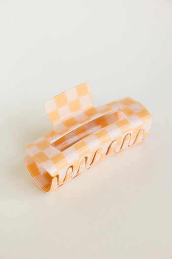 Orange checkered hair clip 