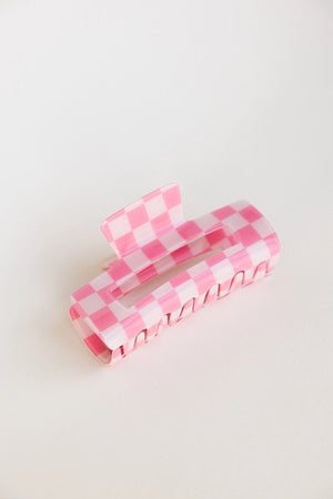Checkered Rectangle Claw Clip in Pink