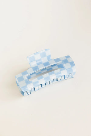 Checkered Rectangle Claw Clip in Blue