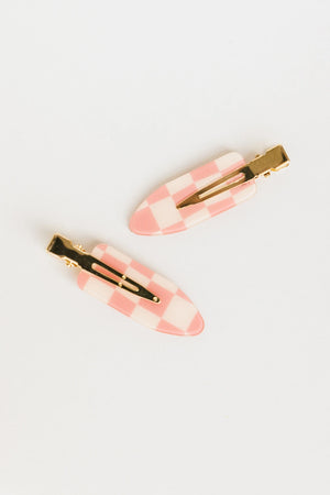 Checkered Creaseless Hair Clips in Pink