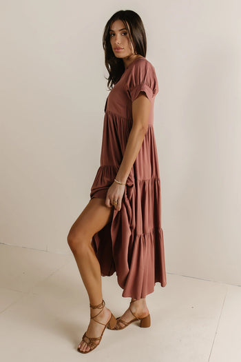 Short sleeves dress in raisin 