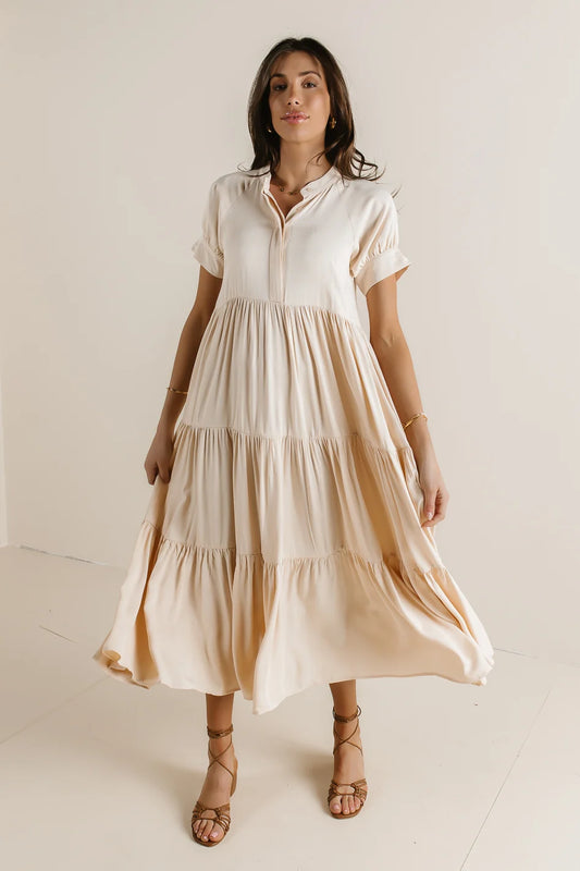 Tiered skirt dress in cream 