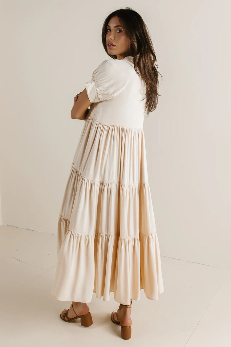 Woven tiered dress in cream 