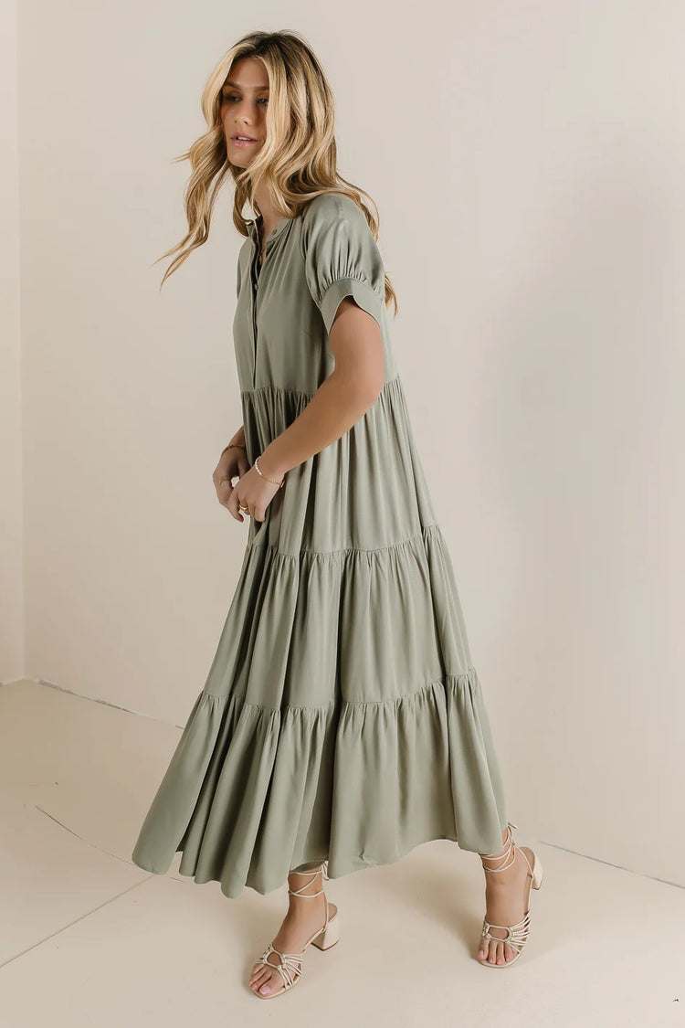 Woven dress in sage 