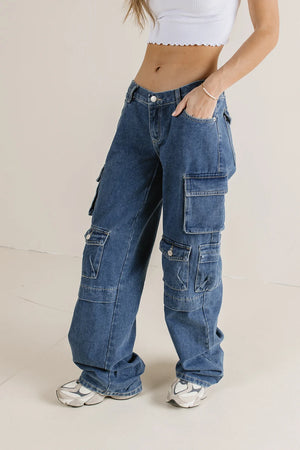 Phoebe Cargo Jeans in Medium Wash - FINAL SALE