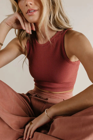 Ines Waffle Knit Tank in Pink