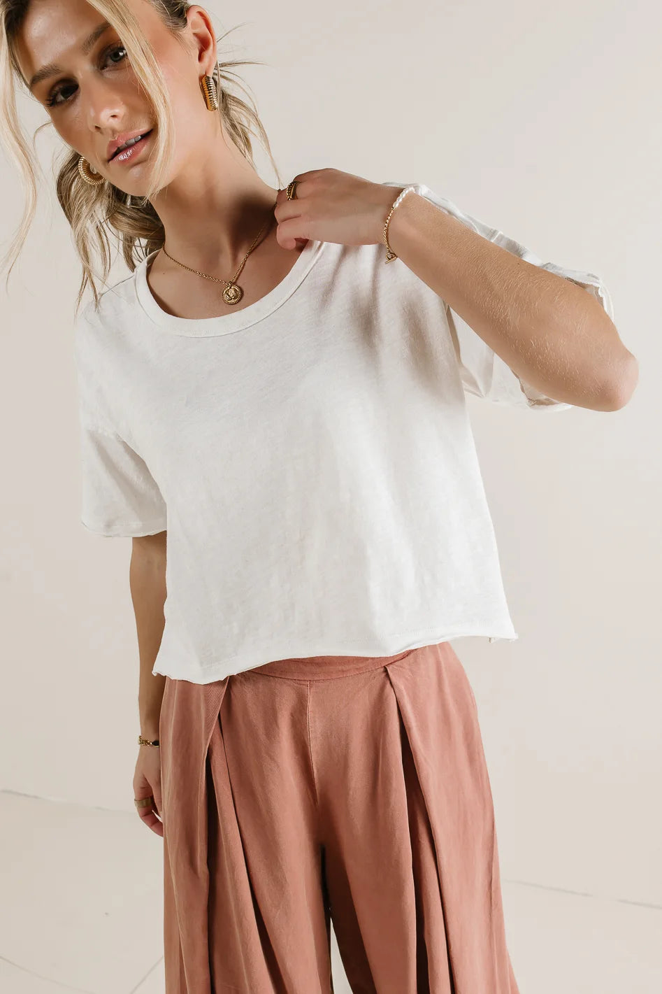 Celine Cropped T-Shirt in Off White