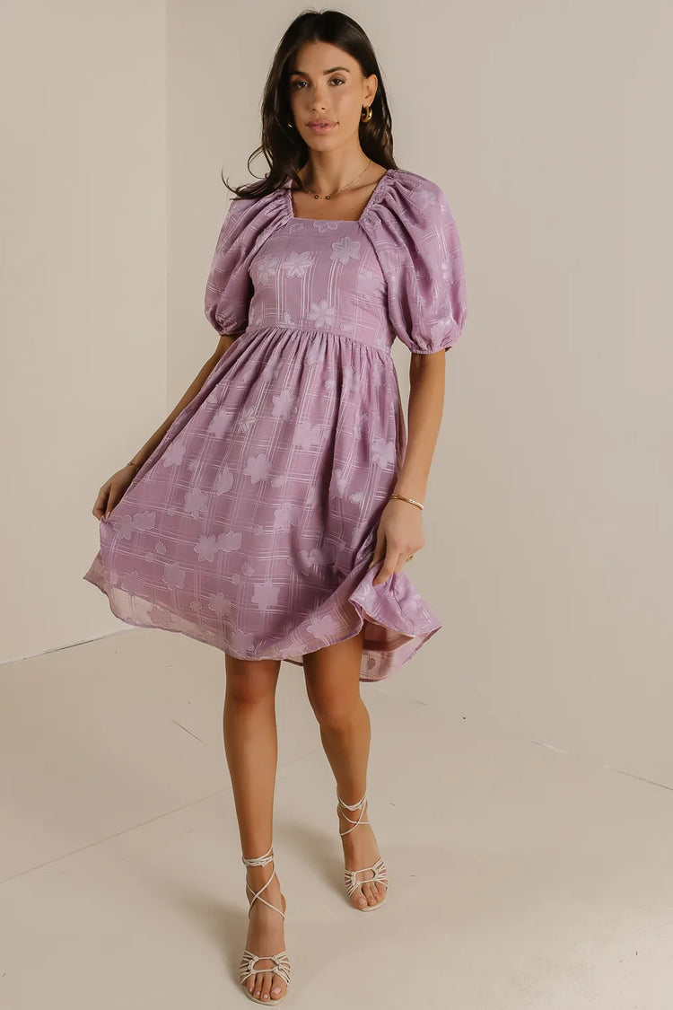 Woven dress floral dress in lavender 