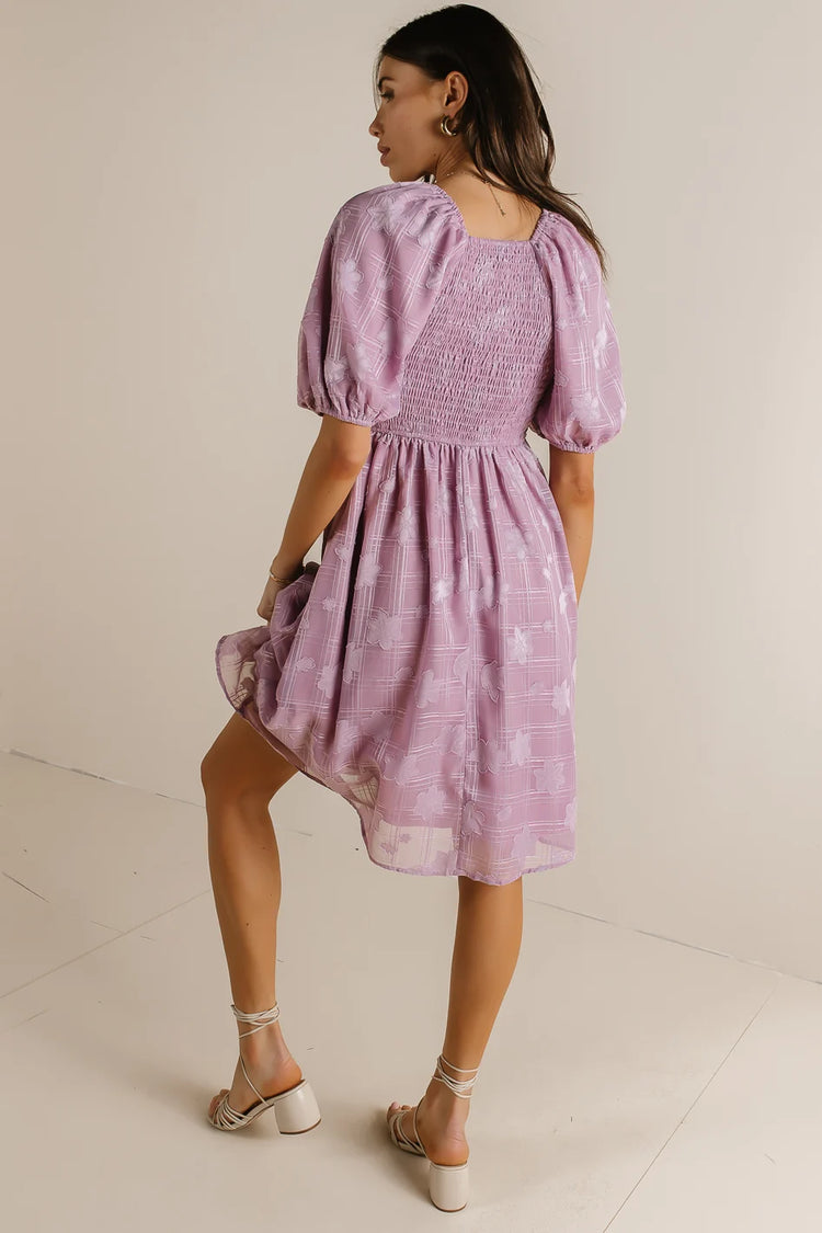Elastic back floral dress in lavender 