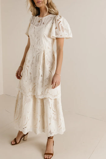 Tiered dress in cream 