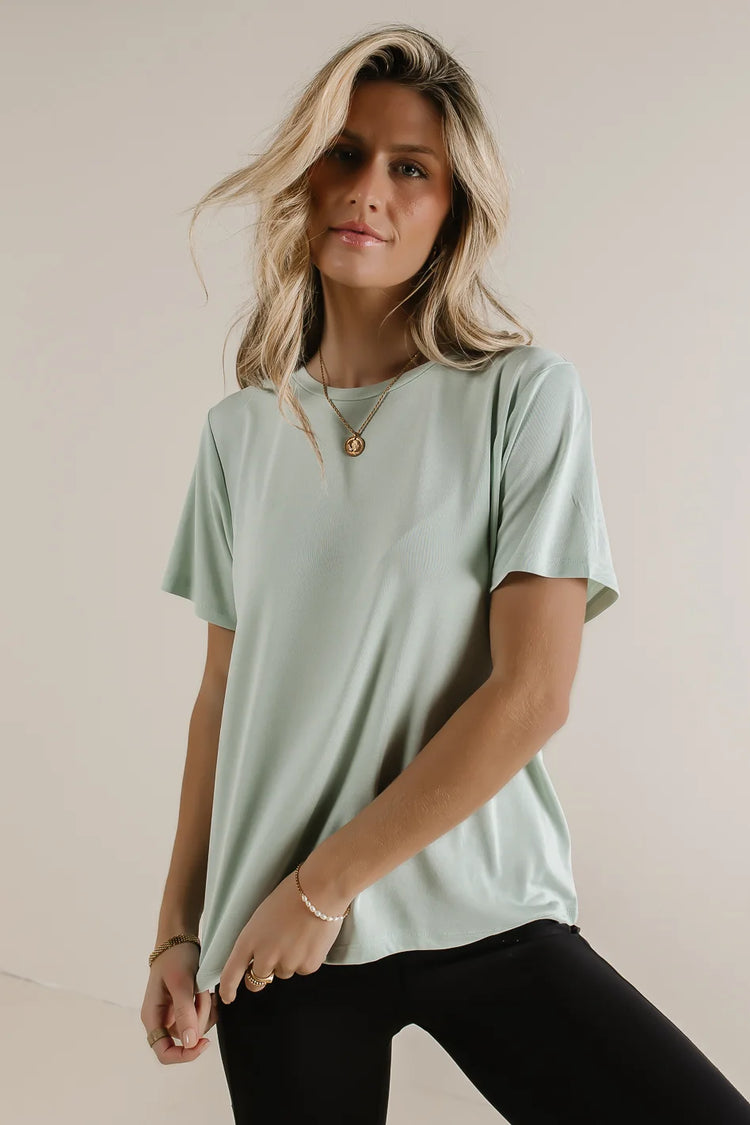 Top in mint paired with leggings 