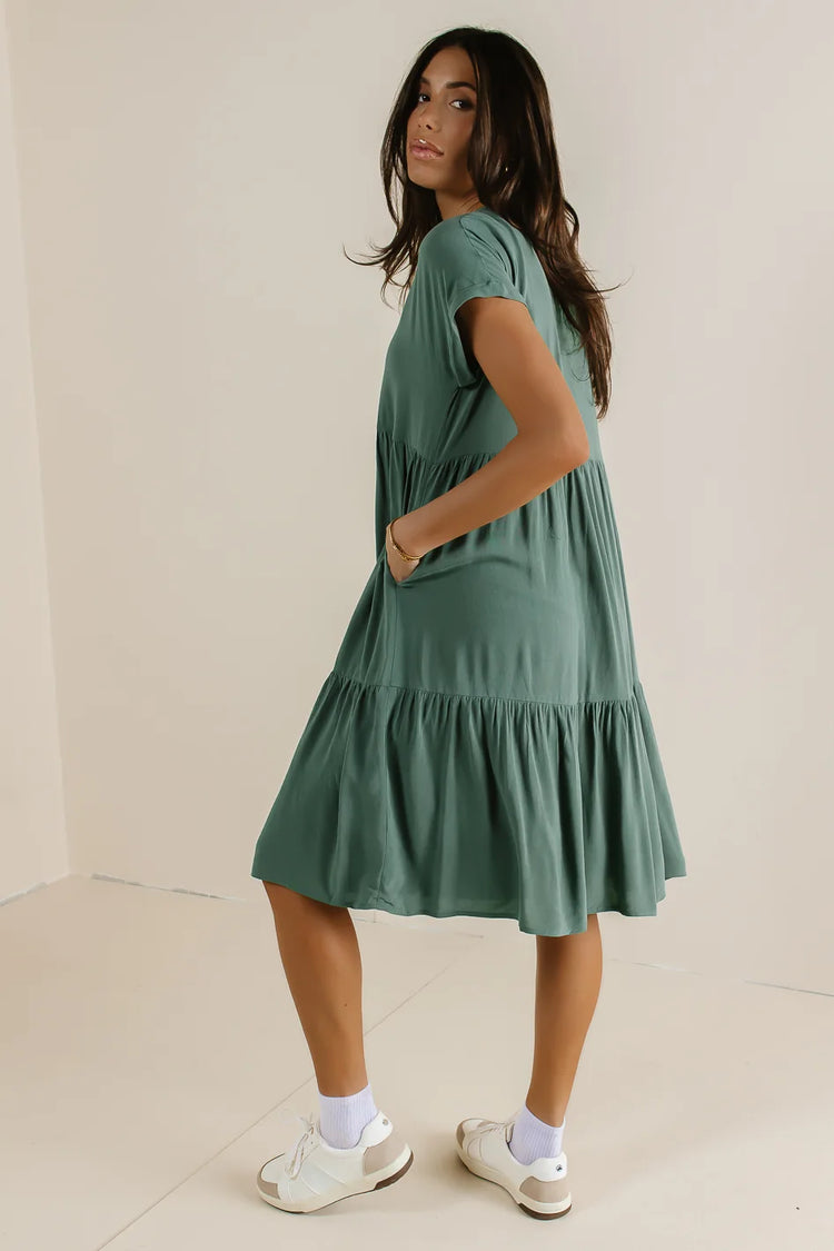 Tiered dress in green 