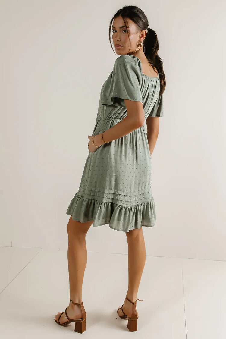 Two hand pockets dress in sage 