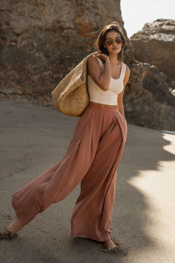 elastic waist wide leg bottoms