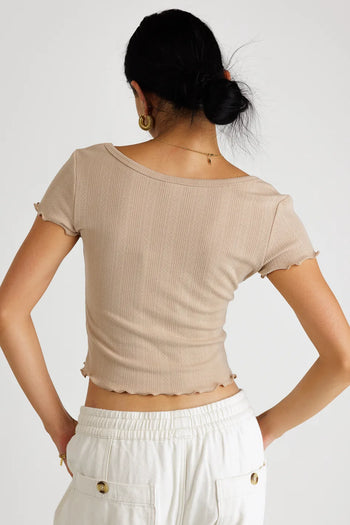 Ruffle hem detail top in taupe 