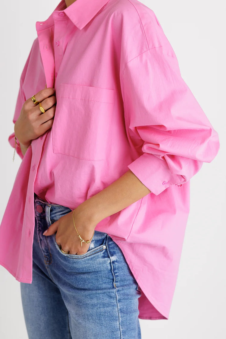 One side pocket button up in pink 