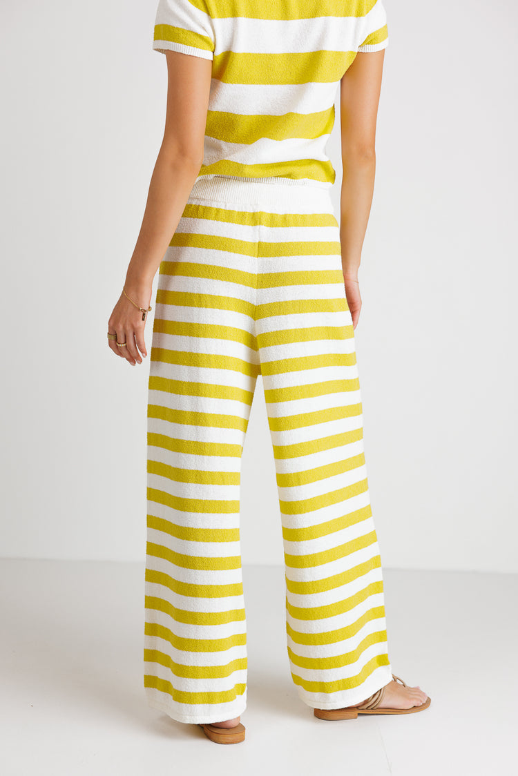 yellow striped bottoms with elastic waist