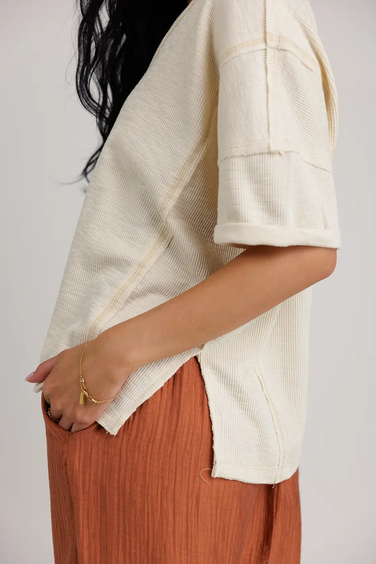 Rolled knit top in cream 