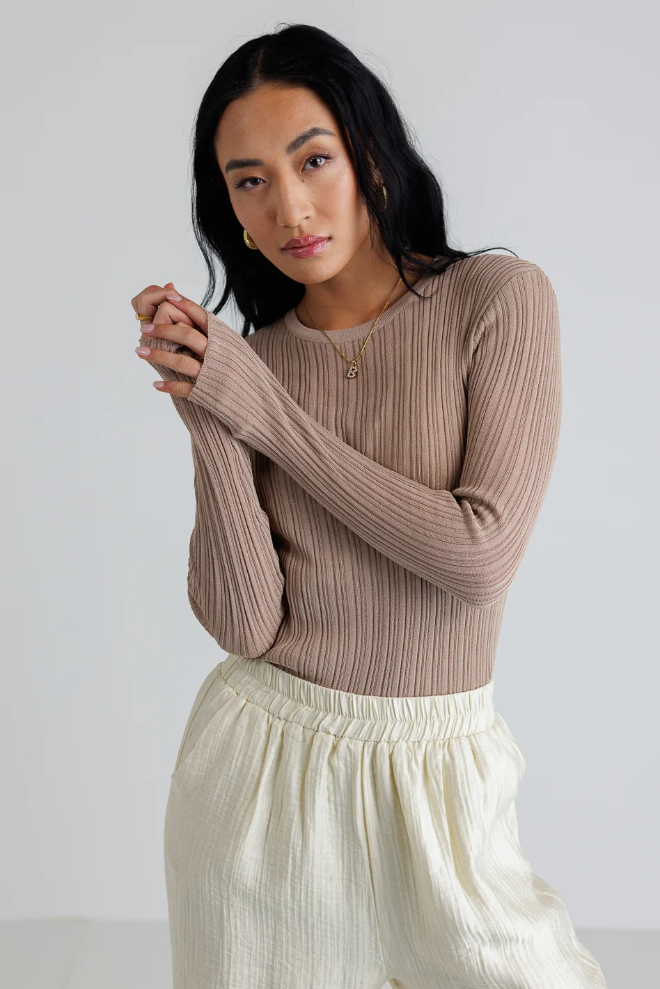 Long sleeves top in khaki 