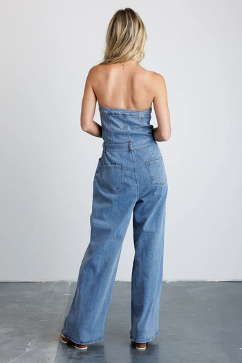 Two back denim jumpsuit 