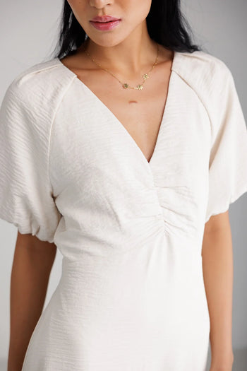 V-Neck midi dress in cream 