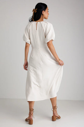 Woven midi dress in cream 