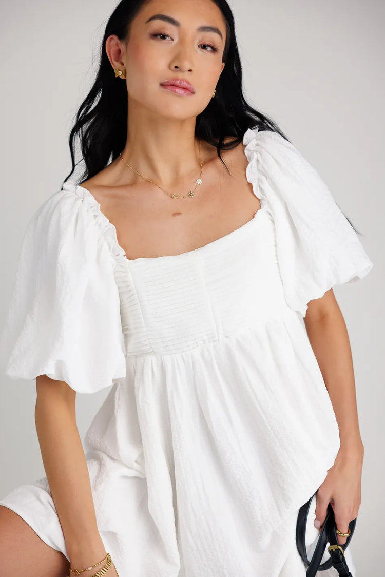 Square neck mini dress in white 