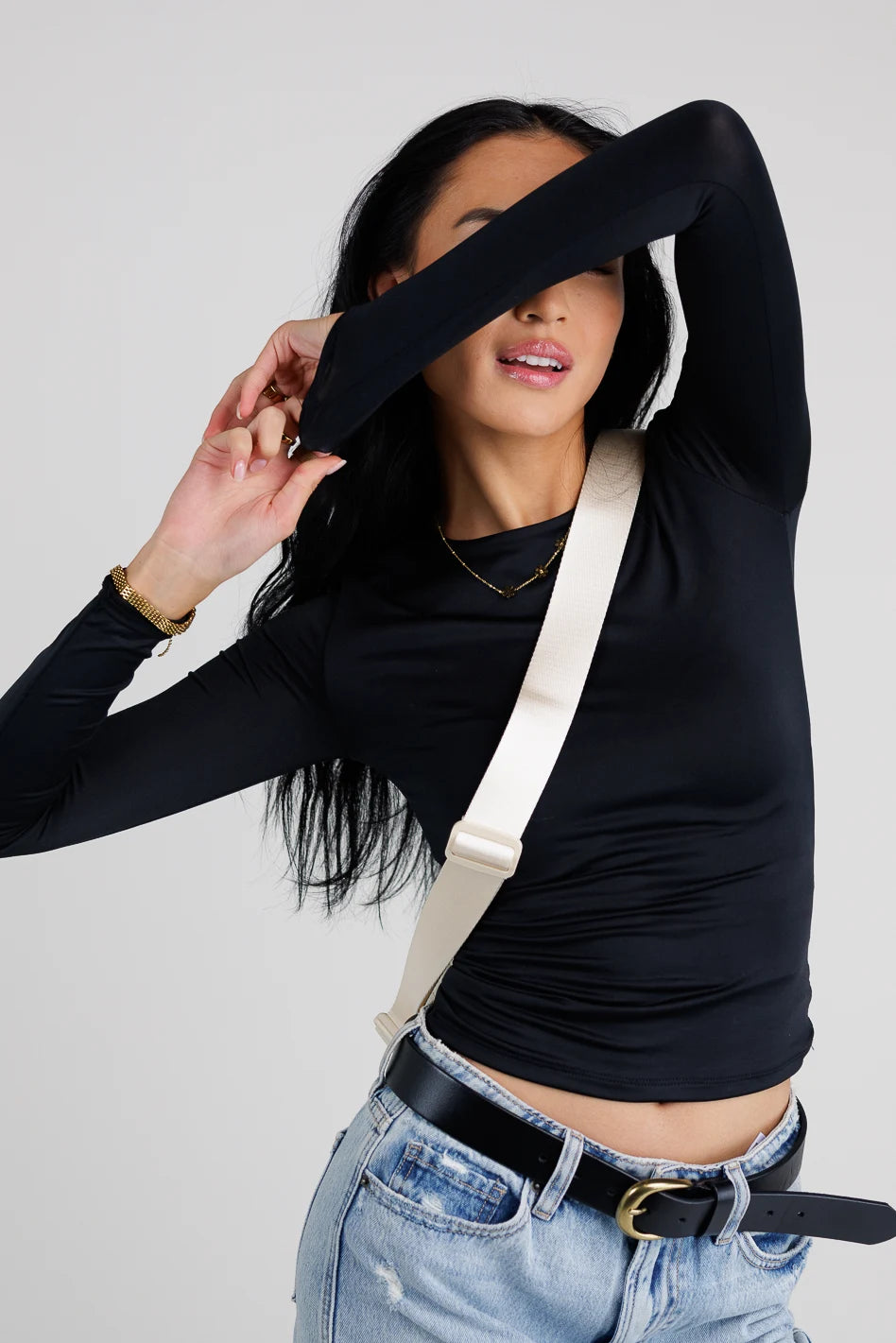 Long Sleeve Fitted Knit Top in Black - FINAL SALE | böhme