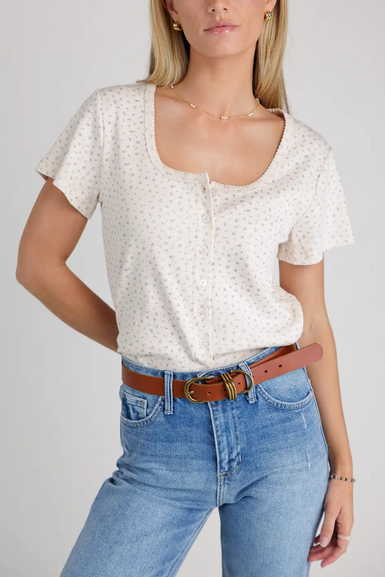 Button up floral top in cream 