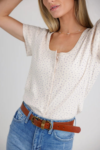 Round neck top in cream 