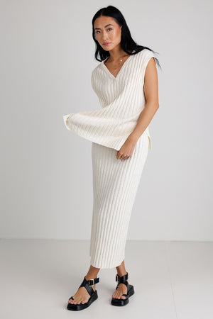 Meilani Ribbed Skirt in Cream