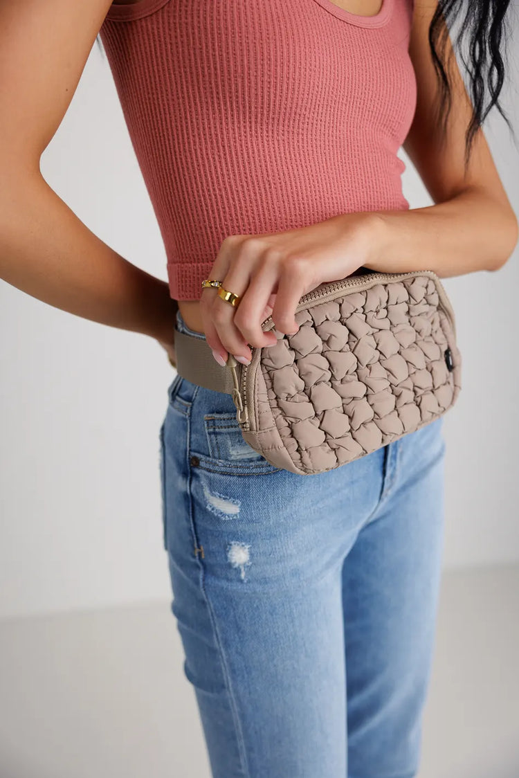 Quilted crossbody in taupe 
