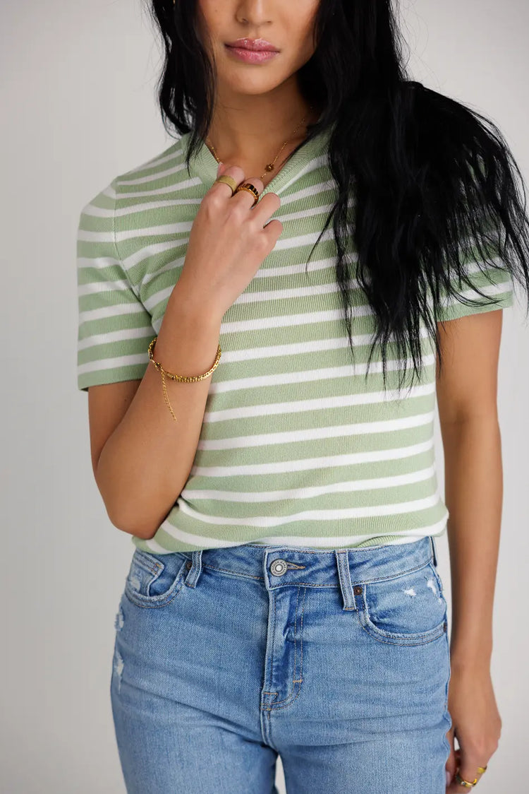 Striped top in sage 